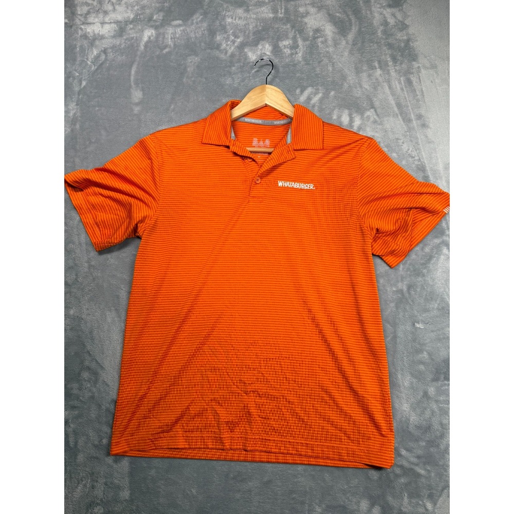 Whataburger Employee Polo Shirt Mens Medium Orange Striped Straight Hem Collared